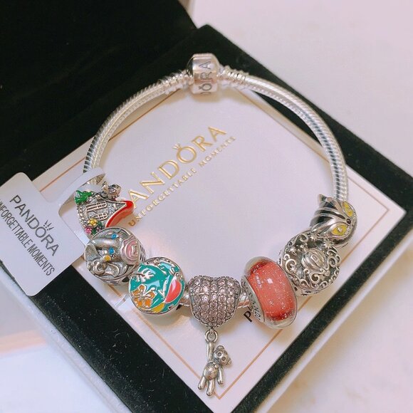 Pandora Sterling Silver Charm Bracelet With Unique Beads